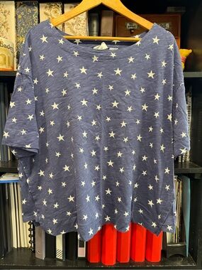 Cynthia Rowley Navy Blue Star Boxy Short Sleeve Top